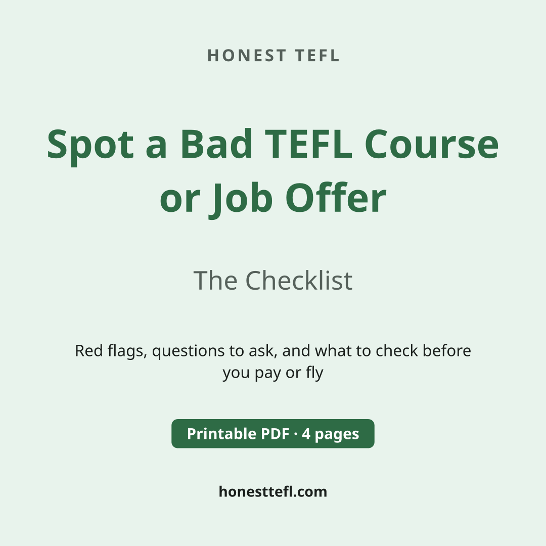 The cover of the checklist: Spot a Bad TEFL Course or Job Offer